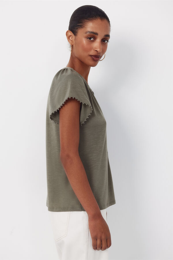 Cortefiel Camiseta fluida pasamanerias Kaki