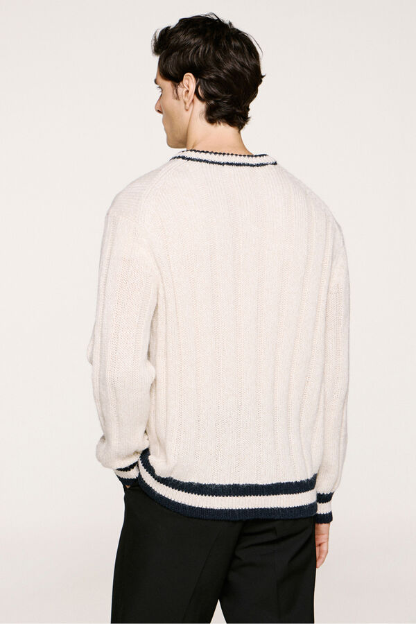 Selected Camisola de lã e alpaca com gola em V  Branco