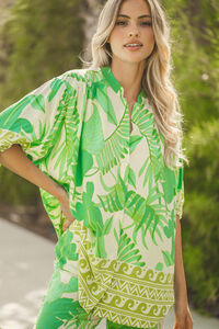 Cortefiel V-neck blouse Printed green