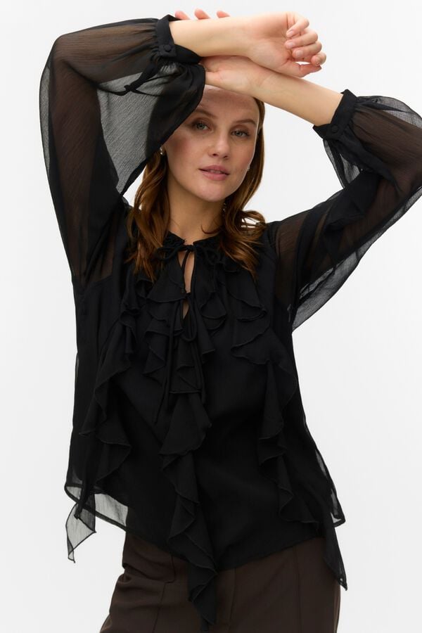 Vero Moda Blusa de manga comprida com folhos Preto