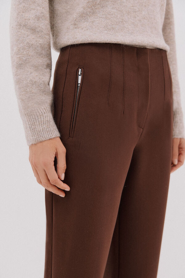 Cortefiel Zippered pants Dark brown
