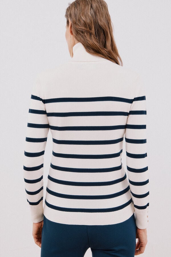 Cortefiel Suéter listrado de gola alta Azul