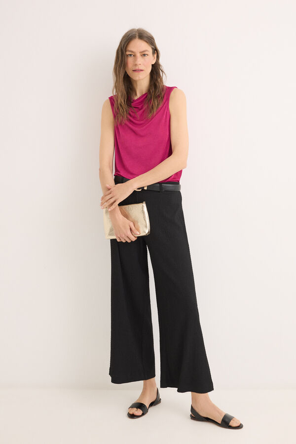 Cortefiel Satin draped  knit  top Purple