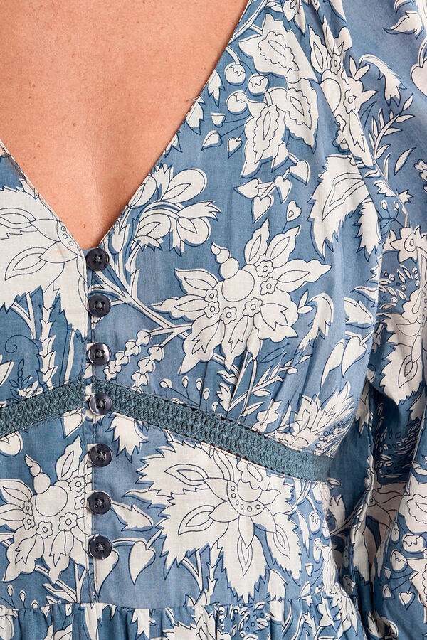 Molly Bracken Vestido comprido de manga curta com estampado e folho Azul