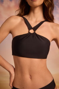 Cortefiel Halterneck bikini top with ring detail Black