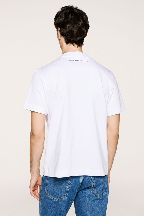 Selected T-shirt manga com estampa 100% algodão orgânico  Branco