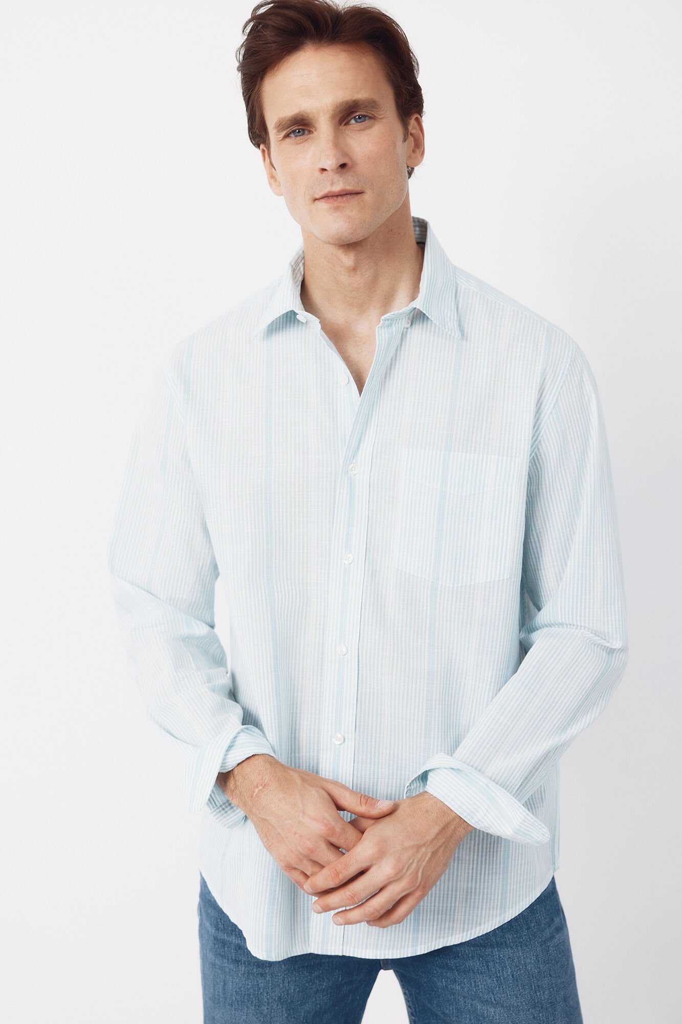 Cortefiel Striped cotton slub shirt