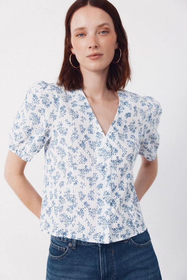 Cortefiel gingham blouse Printed white