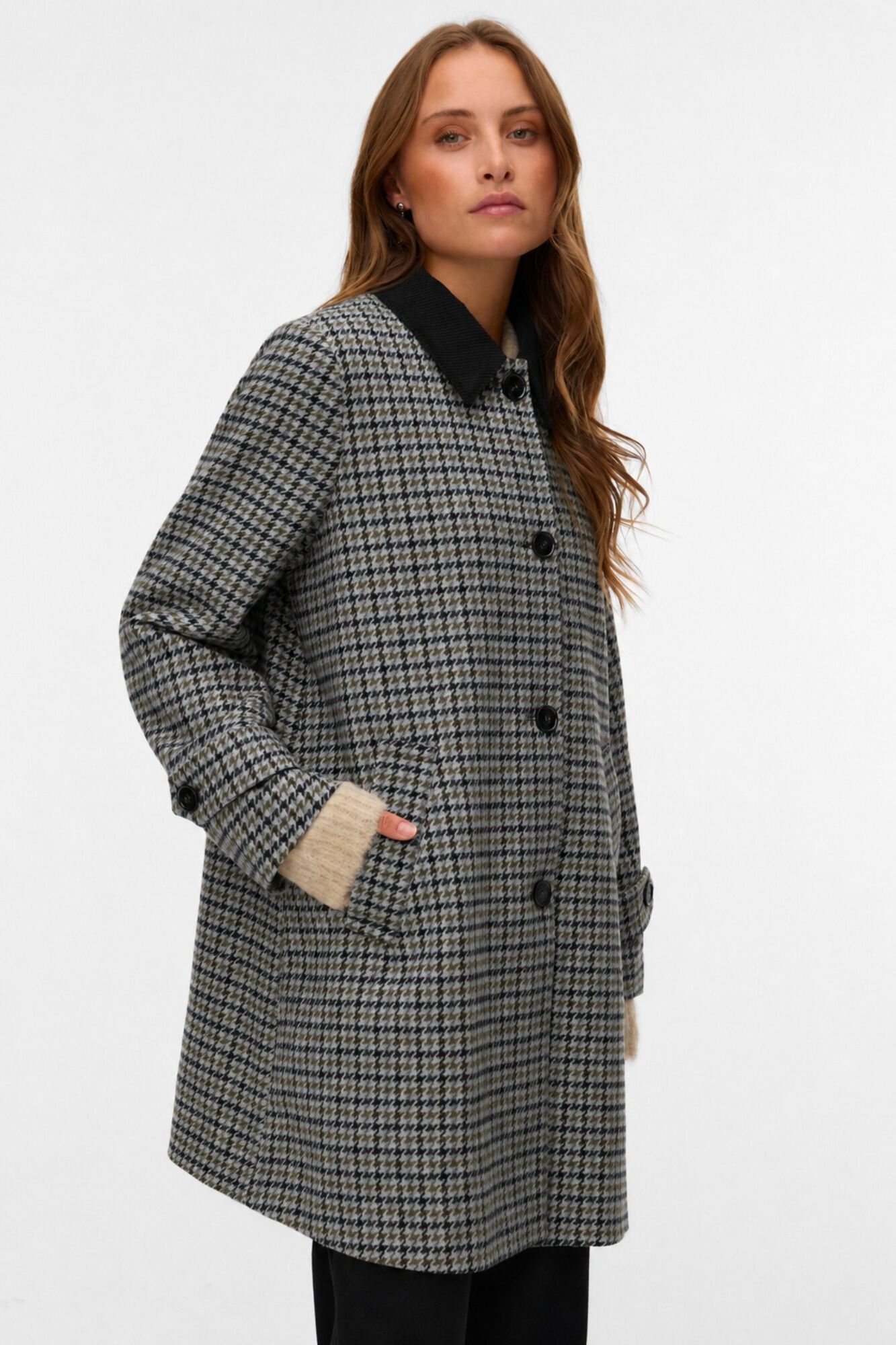 Vero Moda Sobretudo xadrez com gola em contraste