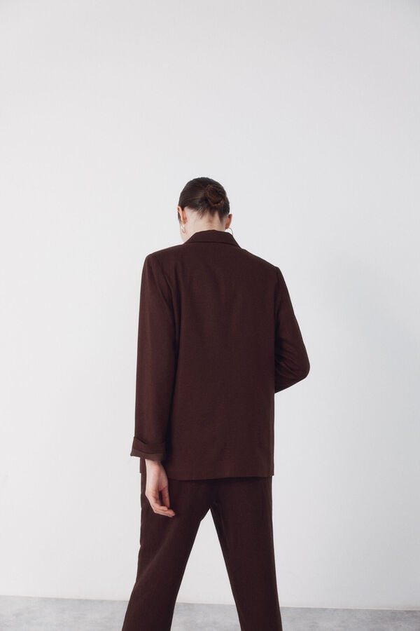 Cortefiel Blazer fabric with linen Dark brown