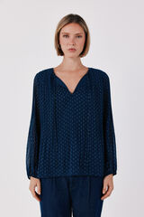 Cortefiel Pleated tie blouse Printed blue