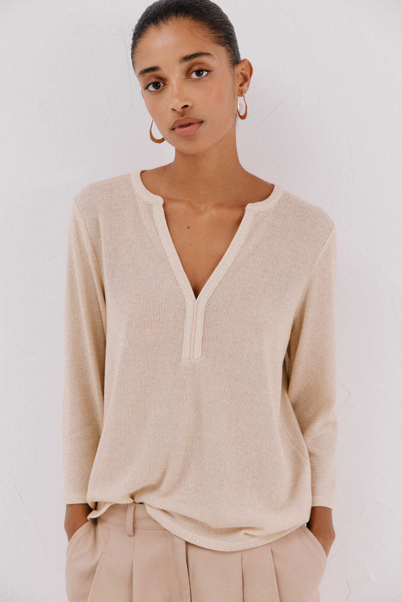 Cortefiel Camiseta gola mao lurex