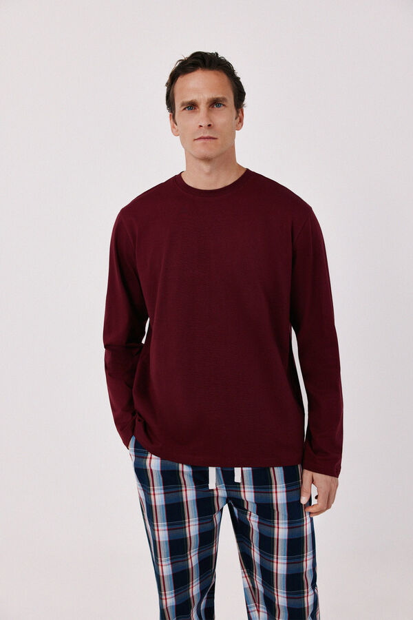 Cortefiel Jersey-knit and fabric pyjamas set Maroon