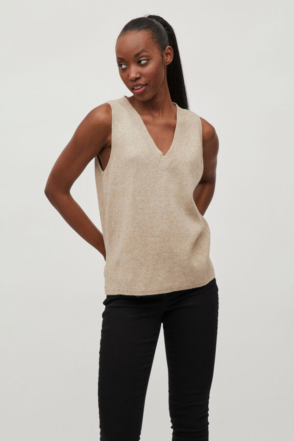 Cortefiel Women's basic jersey-knit vest Brown