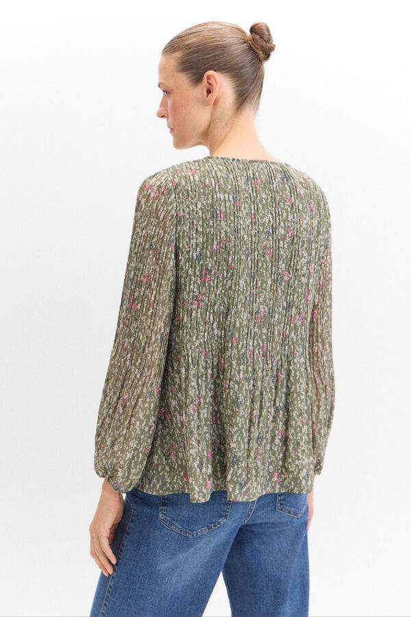 Cortefiel Blusa plisada estampada Printed green