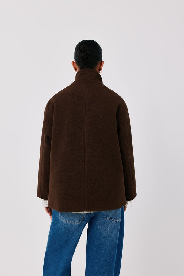 Cortefiel Short funnel neck coat Dark brown