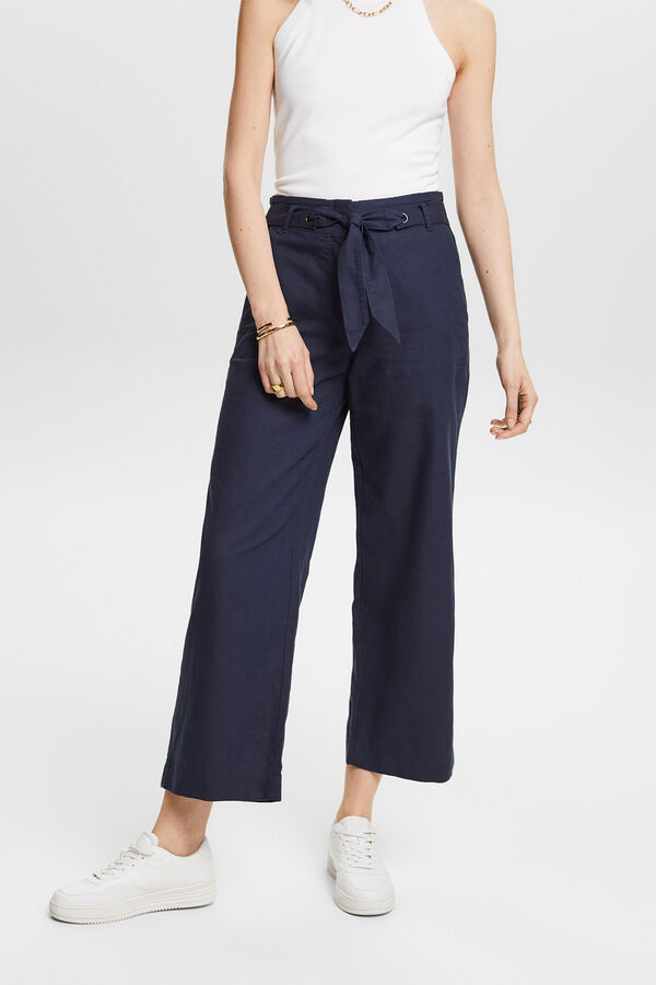 Cortefiel Tie-front culottes with linen Navy