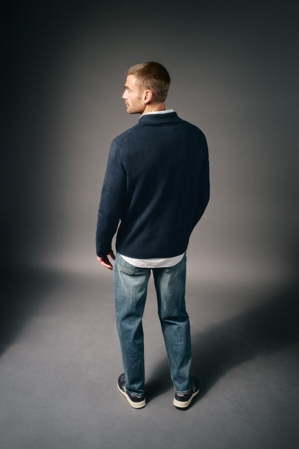 OOTO Camisola gola polo com fecho-éclair e bolso Azul