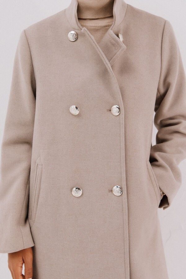 Cortefiel Double-breasted coat with gold buttons Nude