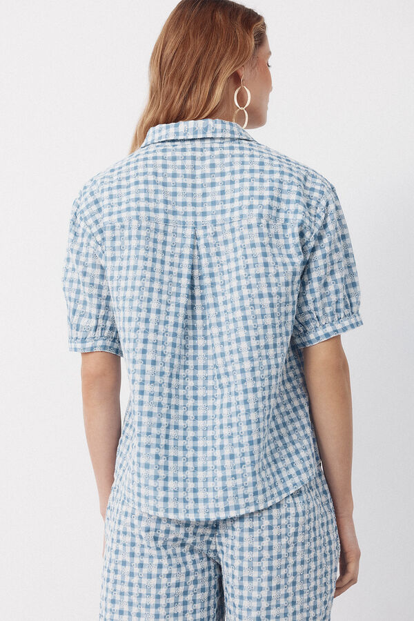 Cortefiel Embroidered gingham blouse Printed blue