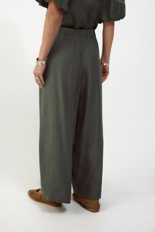 Slowlove Pantal&oacute;n ancho de lino lavado Verde