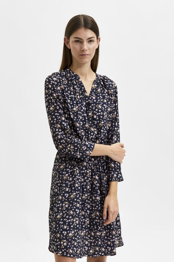 Cortefiel Long sleeve shirt dress made with recycled materials. Blue