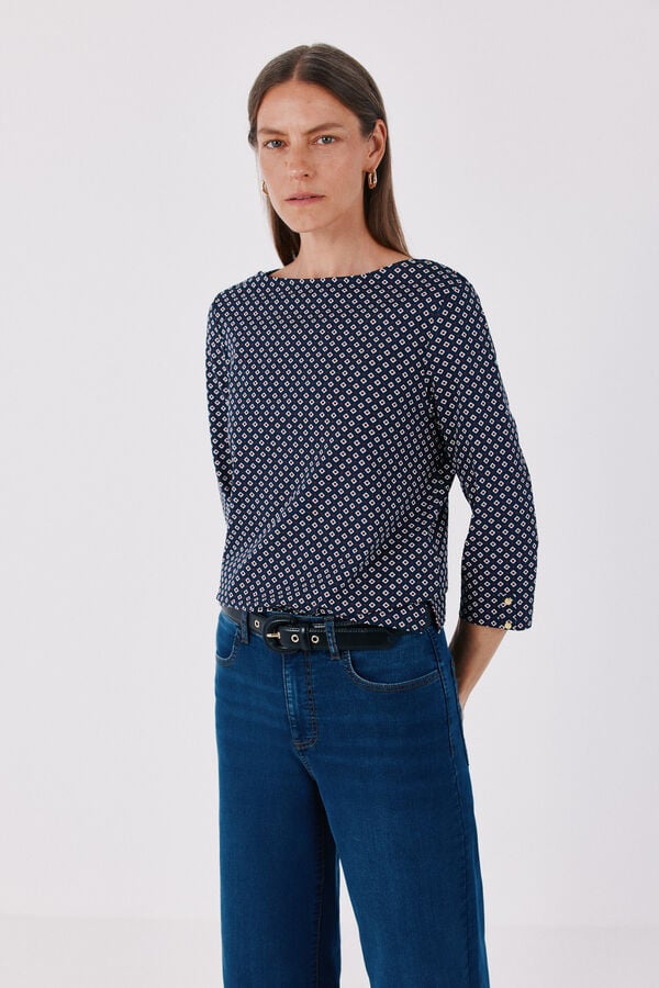 Cortefiel Boat neck T-shirt Printed blue