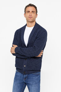 Cortefiel Wool twisted-knit buttoned cardigan  Blue