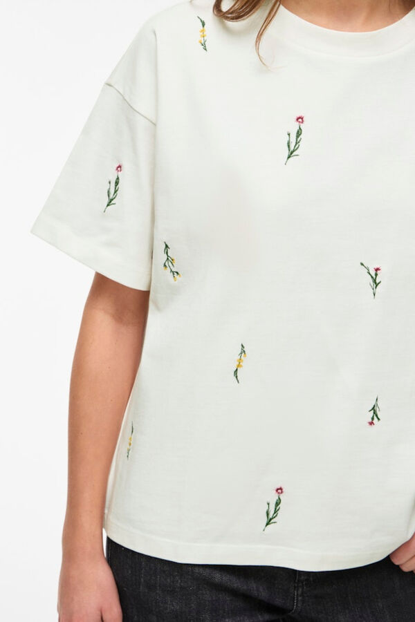 Vila Embroidered organic cotton short sleeve T-shirt Printed white