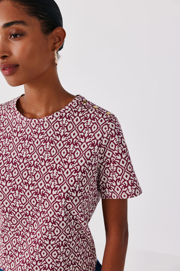 Cortefiel Gold button basic T-shirt Printed red