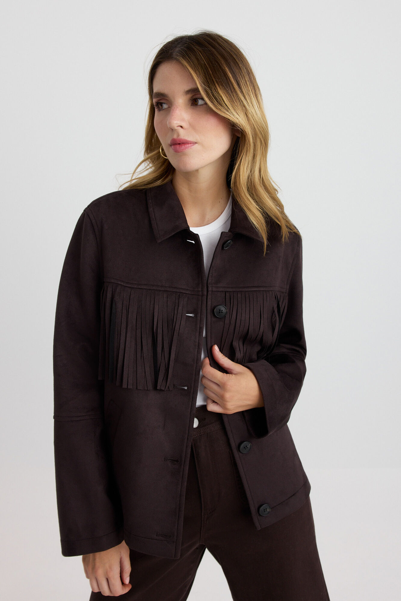 Vero Moda Blus&atilde;o de camur&ccedil;a com franjas