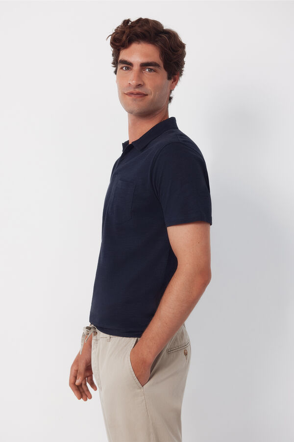 Cortefiel Plain slub polo shirt Navy