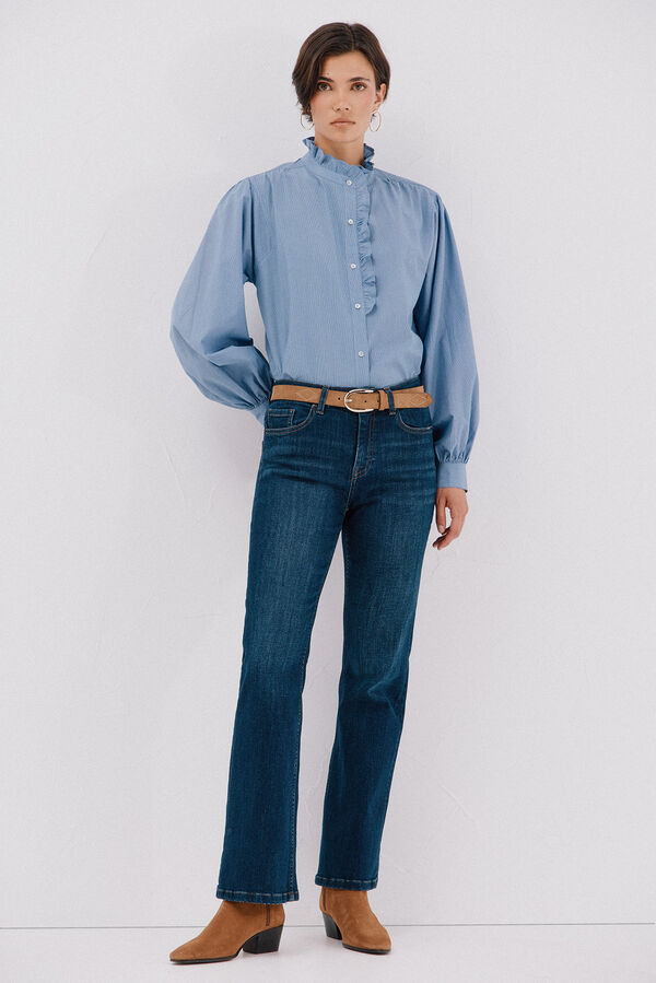 Cortefiel striped blouse with ruffled neck Printed blue