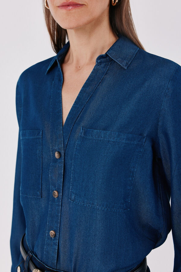 Cortefiel Tencel denim shirt Blue