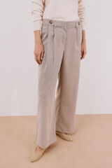 Cortefiel Long, wide-legged trousers with pleats Printed beige
