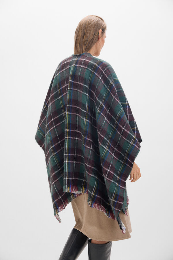 Cortefiel Tartan reversible poncho Printed green