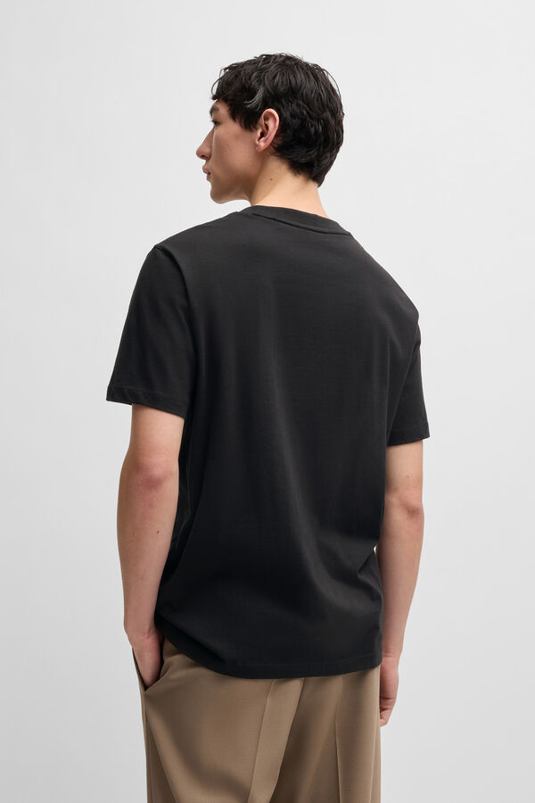 HUGO Camiseta de malha de algodão com bordado de logo geométrico Preto