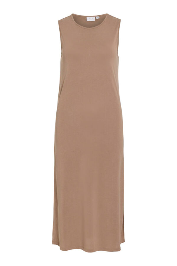 Vila Vestido midi mangas com Tencel Castanho