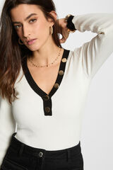 Morgan Camisola justo com gola em V Multicolorido