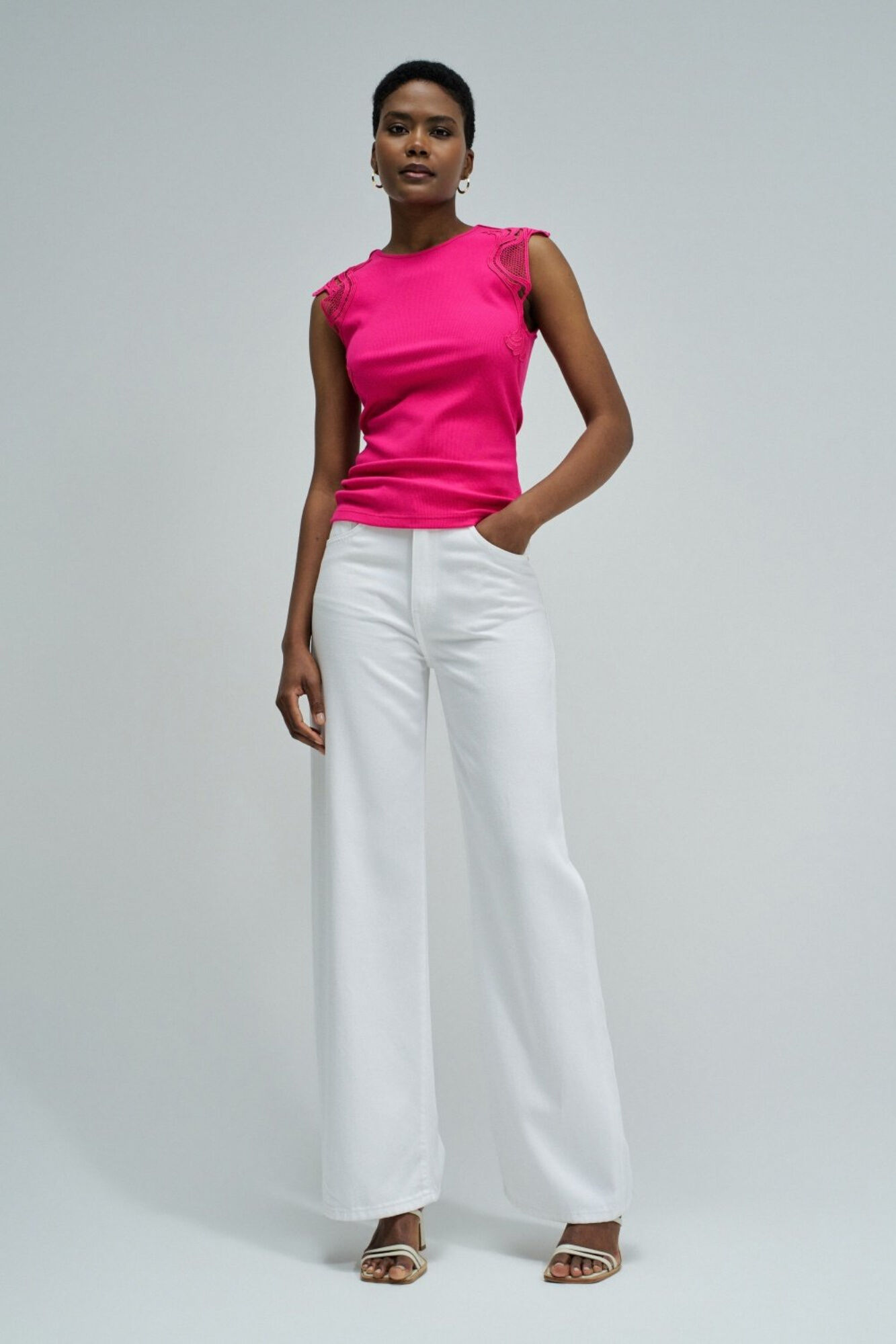 Salsa Jeans Top com renda nos ombros