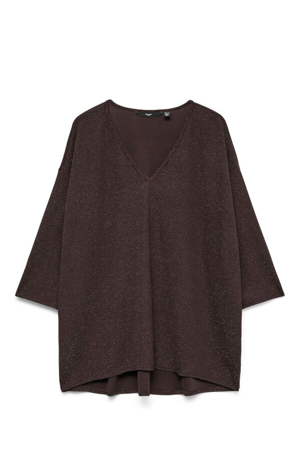 Vero Moda Curve Camisola de lurex com gola em V tamanho grande Castanho