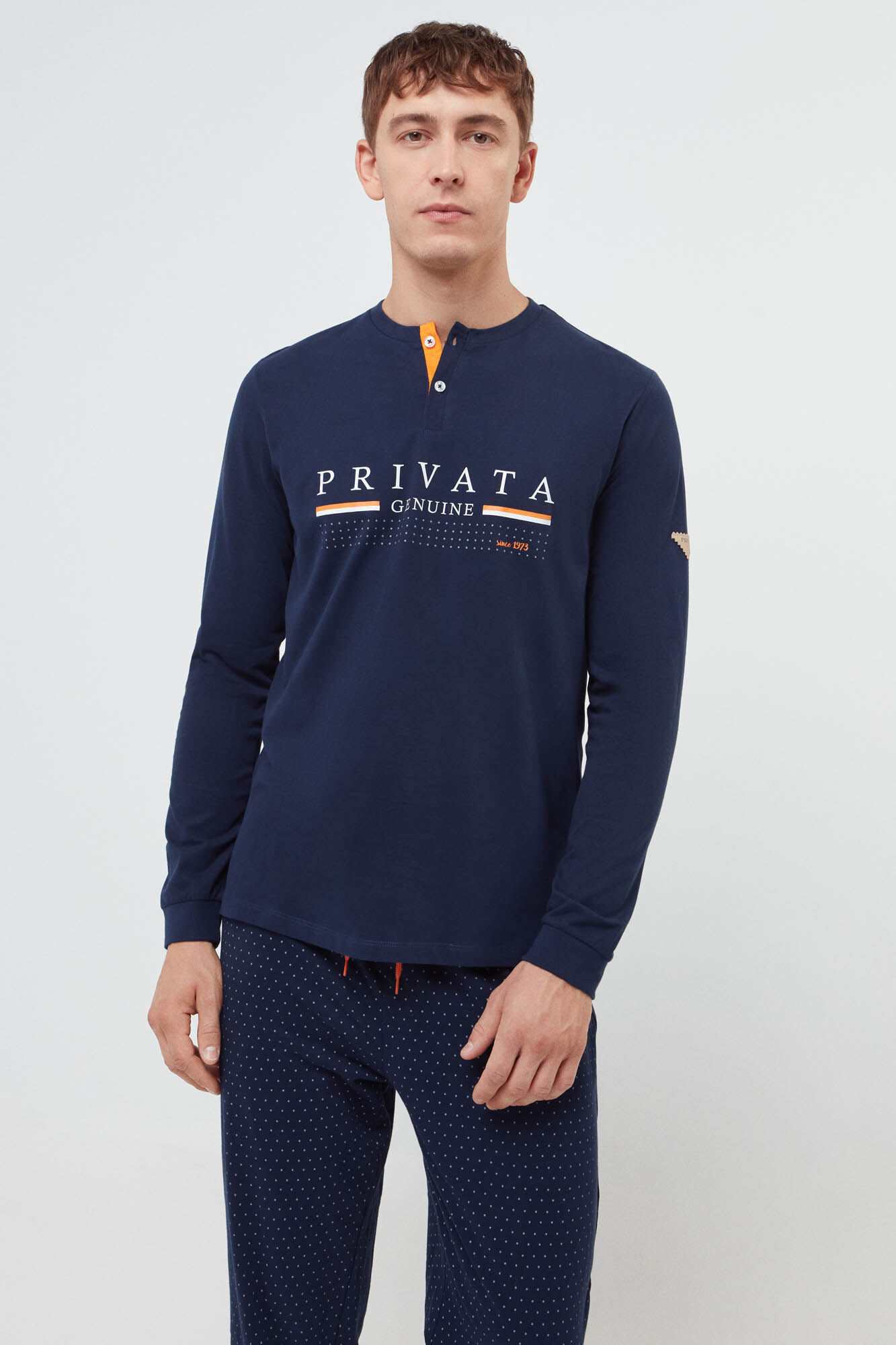 Pijama de algodon azul y topos Pijamas de hombre Cortefiel