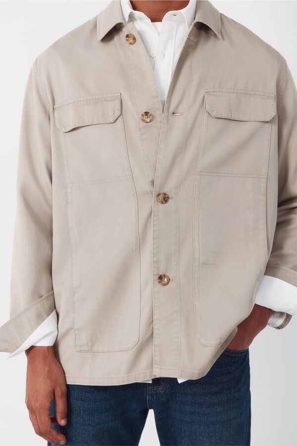Cortefiel Plain Tencel overshirt Beige