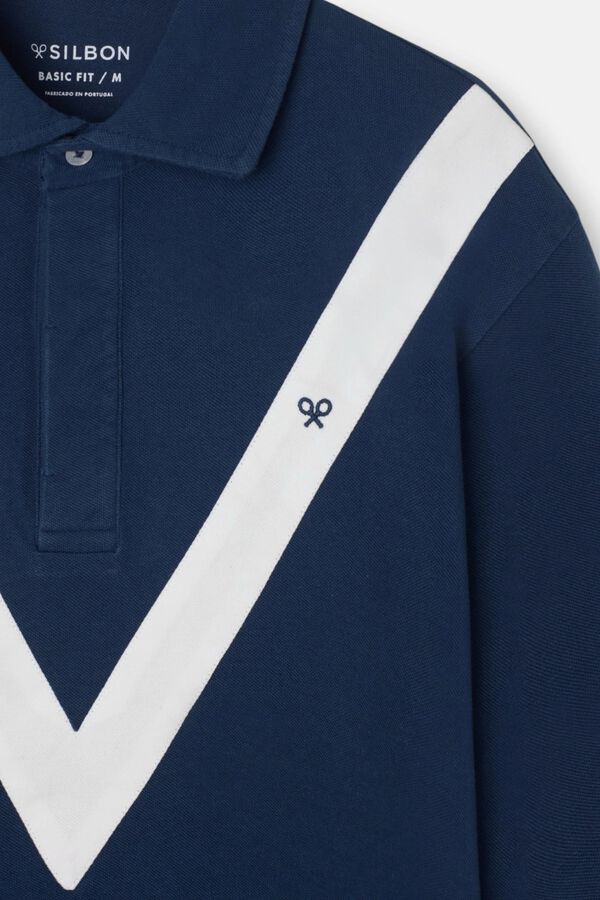 Silbon Chevron long sleeve polo shirt Navy
