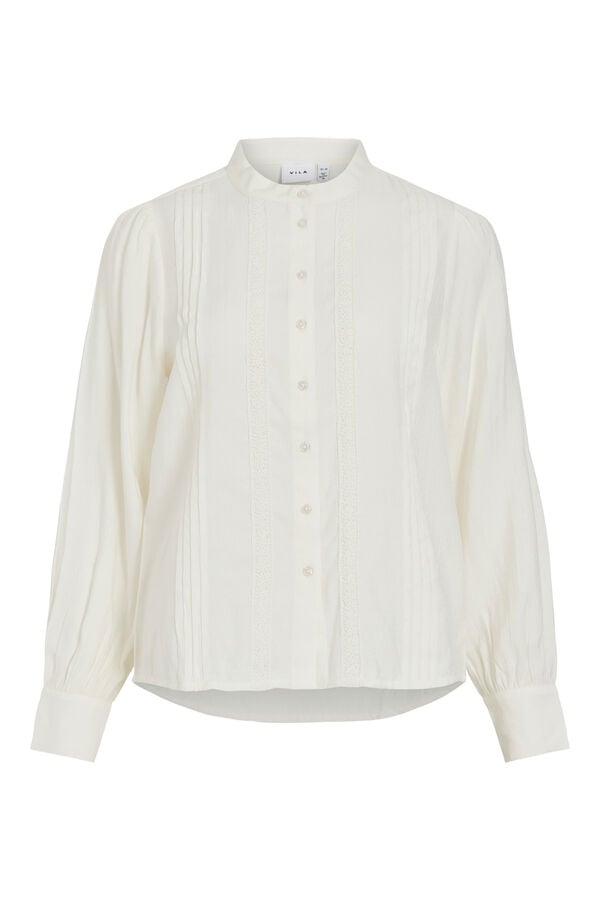 Vila Blusa com detalhes plissados e renda Branco