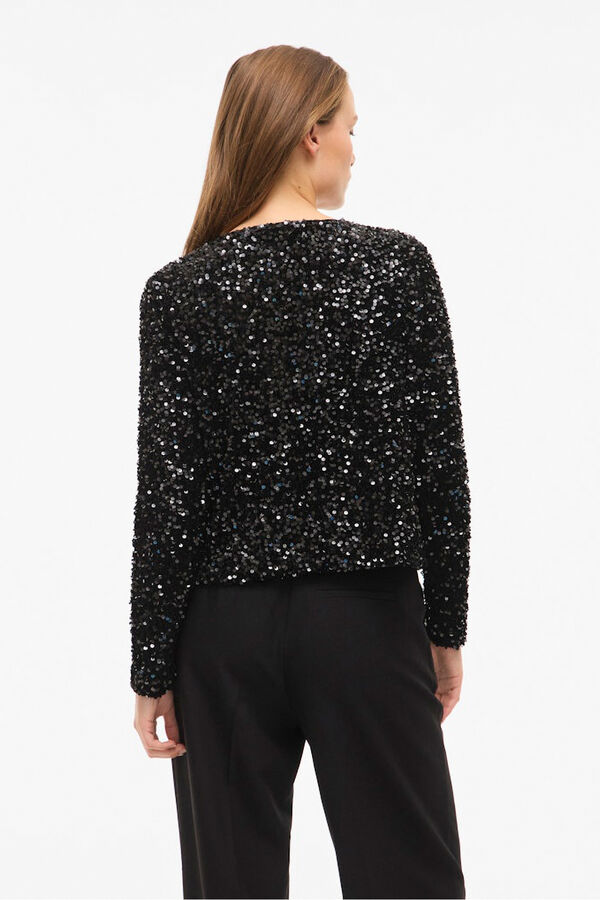 Vila Casaco curta de lantejoulas Preto