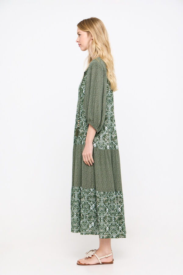 Cortefiel Printed dress with metallic thread Printed green