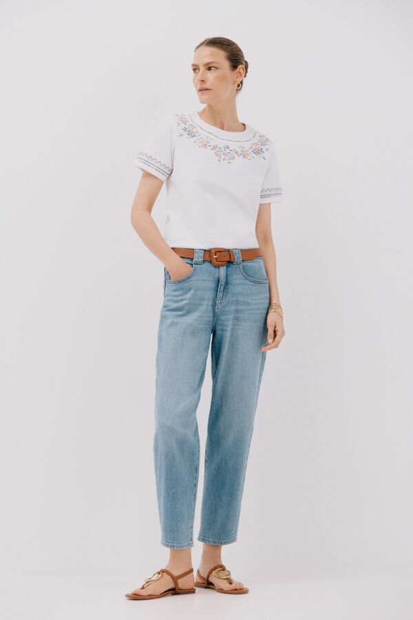 Cortefiel Embroidered t-shirt White