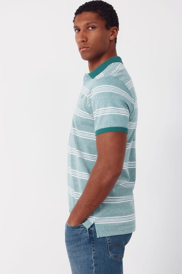 Cortefiel Striped oxford polo shirt Green
