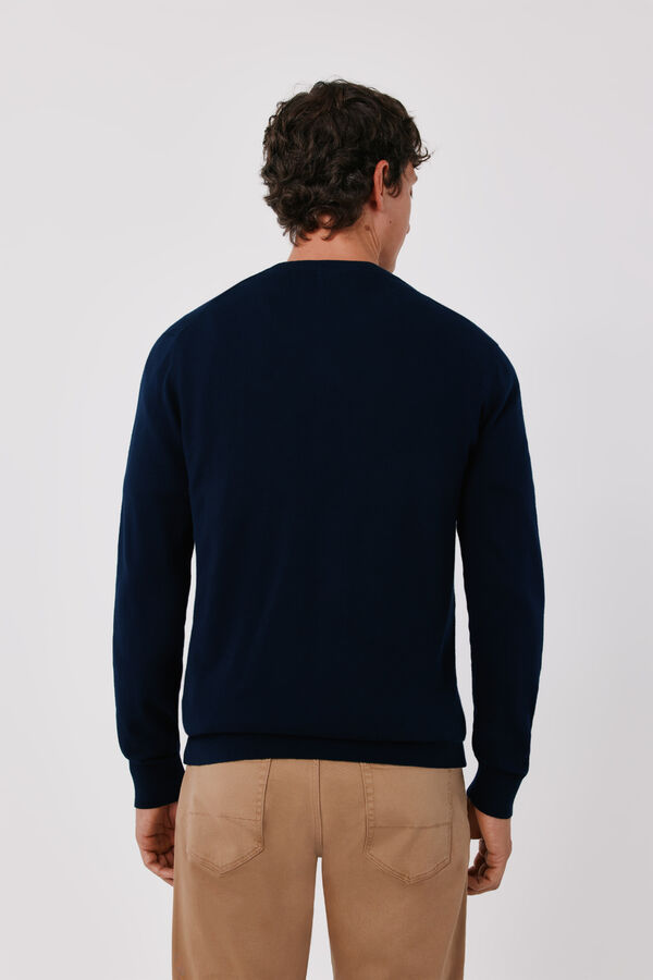 Cortefiel Cotton cashmere knit V-neck jumper Navy